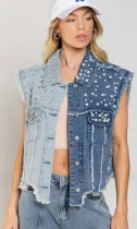 SC Spliced Beaded Loose-fitting Denim Jacket GYAN-3285