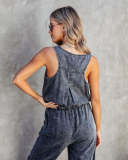 SC Loose Sleeveless Drawstring Denim Jumpsuit GYAN-3205