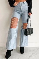 SC Ripped Chain Patchwork Denim Straight Pants GYAN-3266
