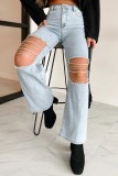 SC Ripped Chain Patchwork Denim Straight Pants GYAN-3266