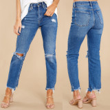 SC Fashion Denim Holes Slim Jeans GYAN-8713