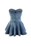 SC Wrap Chest Denim Slim Ruffle Mini Dress MEM-88576