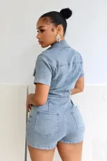 SC Short Sleeve Lapel Slim Denim Romper MEM-88580