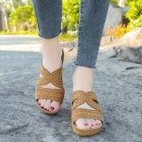 SC Embroidered Slope Heel Fish Mouth Sandals GYUX-63541