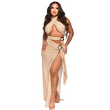 SC Sexy Halter High Split Solid Maxi Dress CYA-901200