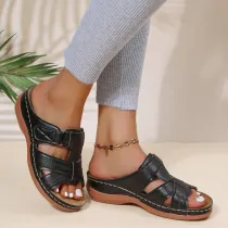SC Retro Slope Heel Thick Bottom Leather Sandals GYUX-065