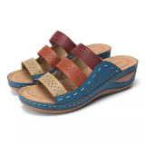 SC Colorblocked Hollow Out Slope Heel One Slippers GYUX-45566