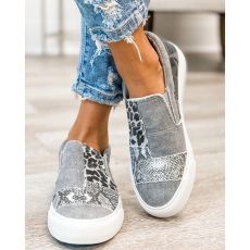 SC Snake Print Colorblocked Flat Canvas Shoes GYUX-6468