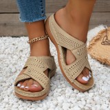 SC Cross Strap Hollow Out Slope Heel Slippers GYUX-F22