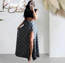 SC Fashion Printed Double Pocket Split Sexy Long Skirt BLX-93001