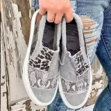 SC Snake Print Colorblocked Flat Canvas Shoes GYUX-6468