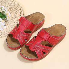 SC Retro Slope Heel Thick Bottom Leather Sandals GYUX-065