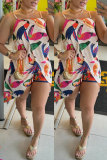 SC Print Sling Split Dress Two Piece Shorts Set NY-10779
