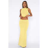 SC Solid Color Sleeveless Half Body Skirt Two Piece Set ASL-6712