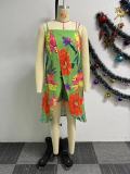 SC Print Sling Split Dress Two Piece Shorts Set NY-10779