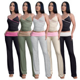 SC V Neck Halter Bandage Pleated Pants Two Piece Set ASL-6711