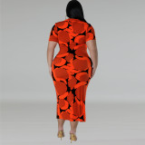 SC Plus Size Button Lapel Short Sleeve Long Dress GDAM-218391