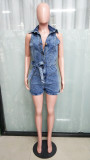 SC Sleeveless Skinny Waist Washed Denim Romper LX-6979