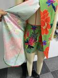 SC Print Sling Split Dress Two Piece Shorts Set NY-10779