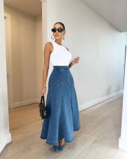 SC Fashion Denim Solid Half Body Skirt OD-8681