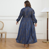 SC Plus Size Long Sleeve Lapel Neck Maxi Dress GDAM-218327