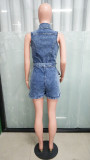 SC Sleeveless Skinny Waist Washed Denim Romper LX-6979