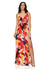 SC Sexy Print Sling Backless Split Maxi Dress XHXF-406