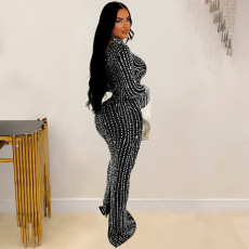 SC Long Sleeve Mesh Hot Drill Maxi Dress BY-6919