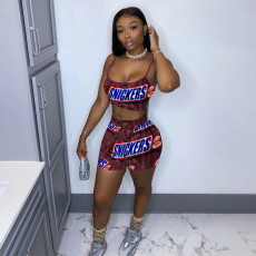 SC Letter Print Sling Vest And Shorts Sport 2 Piece Set TE-4677
