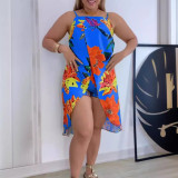 SC Print Sling Split Dress Two Piece Shorts Set NY-10779
