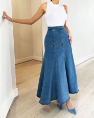 SC Fashion Denim Solid Half Body Skirt OD-8681