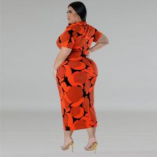 SC Plus Size Button Lapel Short Sleeve Long Dress GDAM-218391