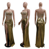 SC Hot Drill See Through Patchwork High Split Maxi Dress CYA-901170
