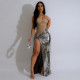 SC Hot Drill See Through Patchwork High Split Maxi Dress CYA-901170