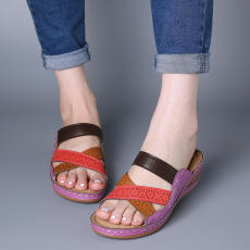 SC Roman Hollow Out Multicolor Slope Heel Sandals GYUX-999
