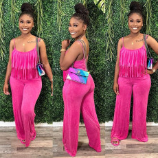 SC Solid Color Sling Tassel Jumpsuit CYA-901172