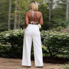 SC Sexy Backless Lace Up Long Top Two Piece Pants Set YF-10722