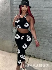 SC Floral Print Fashion Tank Top Pants Set GBGF-5019