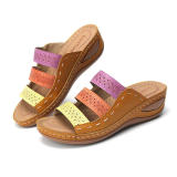 SC Roman Hollow Out Multicolor Slope Heel Sandals GYUX-999