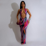 SC Sexy Backless Halter Print Maxi Dress CYA-901187