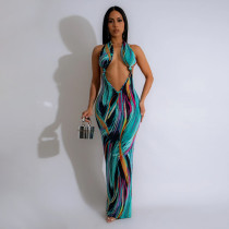 SC Sexy Backless Halter Print Maxi Dress CYA-901187