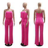 SC Solid Color Sling Tassel Jumpsuit CYA-901172