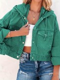 SC Drawstring Hooded Loose Fit Denim Jacket GZHY-PD08566