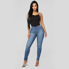 SC Casual High Waist Holes Pencil Jeans GZHY-733