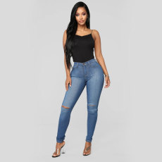 SC Casual High Waist Holes Pencil Jeans GZHY-733