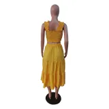 SC Fashion Wrap Chest Patchwork Skirt Two Piece Set BS-1364