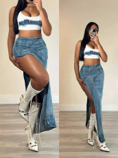 SC Fashion Slim High Split Denim Half Body Skirt YMEF-51097