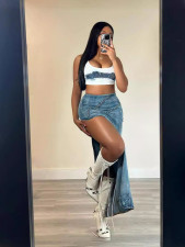 SC Fashion Slim High Split Denim Half Body Skirt YMEF-51097