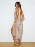 SC High Split Backless Neck Scarf Neck Midi Dress OD-8691