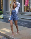 SC Washed Denim Loose Fit Romper Back Shorts NYF-8169